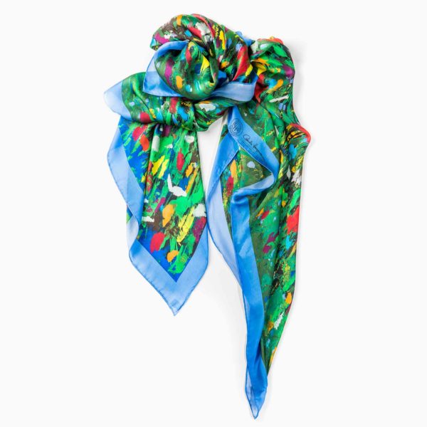 Cornelia Hagmann Contemporary Artist La Galleria Silk Scarf Primavera Blue, Seidenschal, sciarpa di seta, foulard soie,