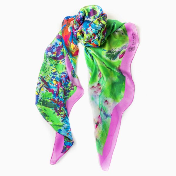 Cornelia Hagmann Contemporary Artist La Galleria Silk Scarf The Majesty of Colours Pink, Seidenschal, sciarpa di seta, foulard soie,