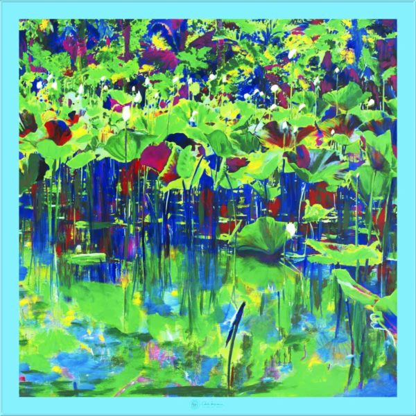 Cornelia Hagmann Contemporary Artist La Galleria Silk Scarf Green Pond Turquoise, Seidenschal, sciarpa di seta, foulard soie,