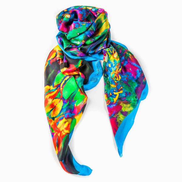 Cornelia Hagmann Contemporary Artist La Galleria Silk Scarf Peace Blue, Seidenschal, sciarpa di seta, foulard soie,
