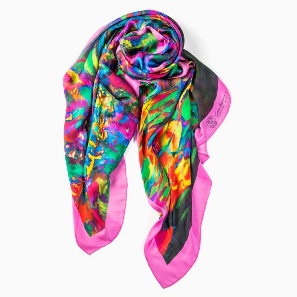 Cornelia Hagmann Contemporary Artist La Galleria Silk Scarf Peace Rosee, Seidenschal, sciarpa di seta, foulard soie,