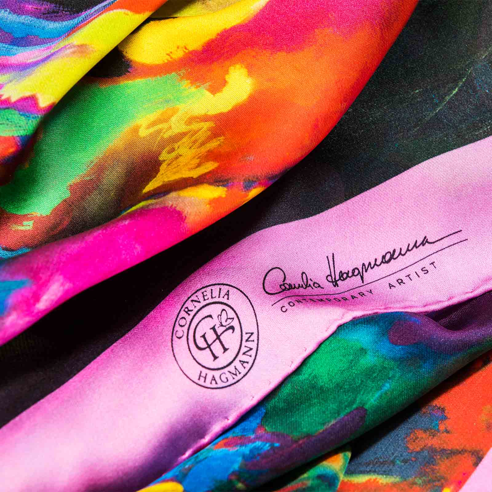 Cornelia Hagmann Contemporary Artist La Galleria Silk Scarf Peace Rosee, Seidenschal, sciarpa di seta, foulard soie,