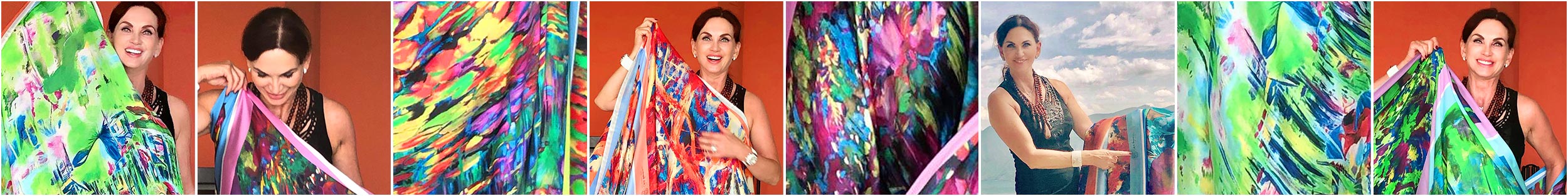 Contemporary Artist Cornelia Hagmann La Galleria Silk Scarves Portfolio, Seidenschal, sciarpa di seta, foulard soie,