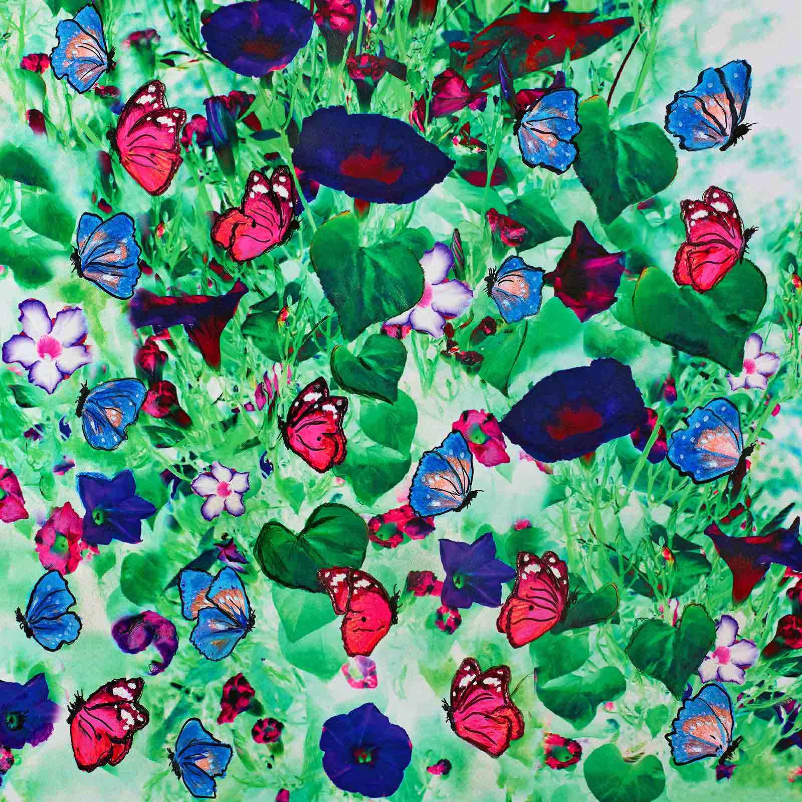 Cornelia Hagmann Contemporary Artist Limited Edition Butterfly Green, Seidenschal, sciarpa di seta, foulard soie,